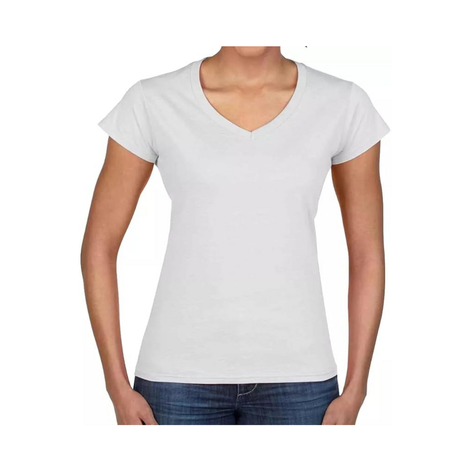 LE11® ladies softstyle ringspun cotton V-neck t-shirt with short sleeves, perfect for layering or wearing on its own for a re