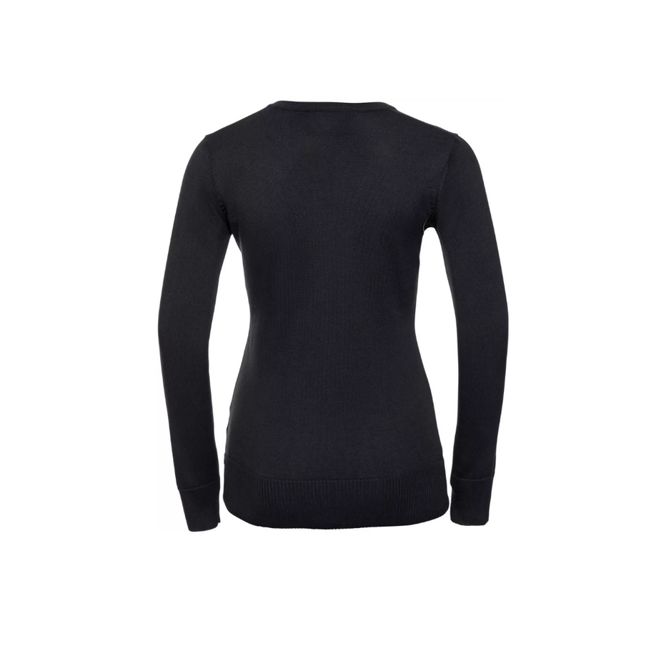 Back view of the new women's sweater pullover, showcasing the smooth design and its lightweight, breathable fabric for year-r