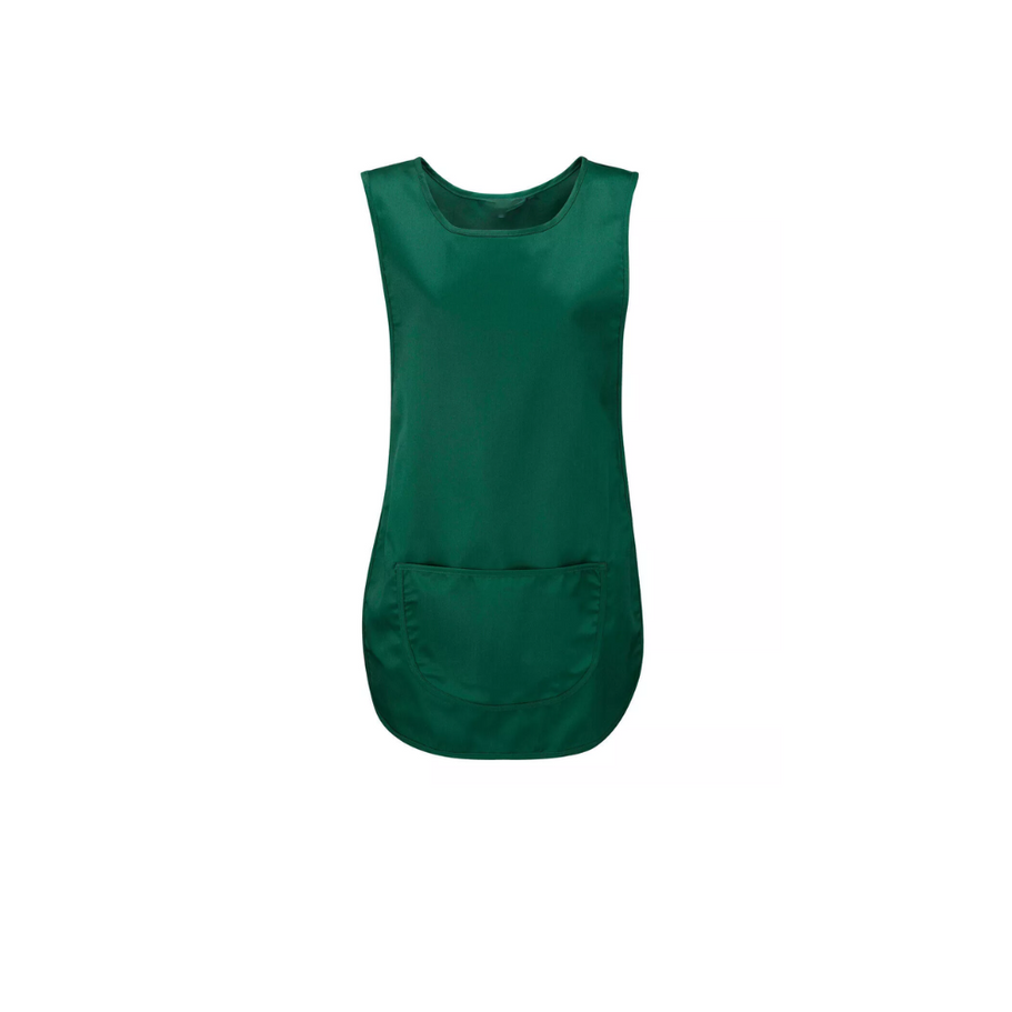 Professional tabard apron with front pockets, perfect for use in catering or cleaning environments.