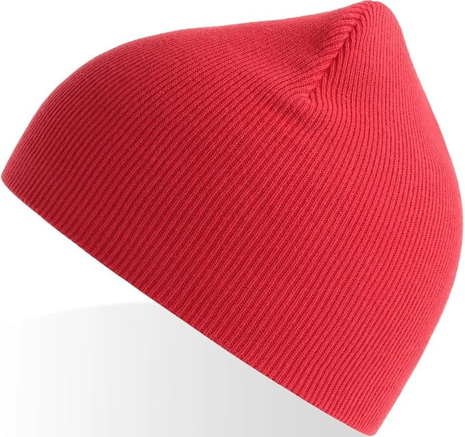 Folded LE11® organic cotton beanie showing woven brand label