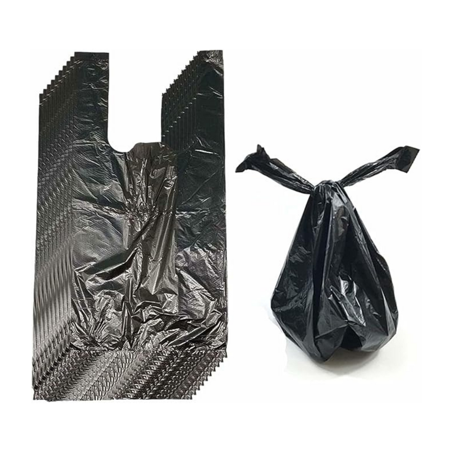 Close-up of LE11® eco-friendly dog waste bags, showcasing the durable material and secure tie handles, ideal for outdoor walk