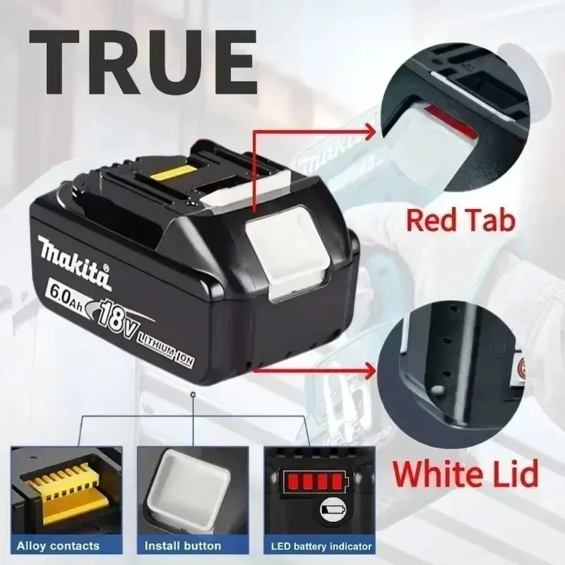 Top view showing battery contacts of Makita 18V BL1850B