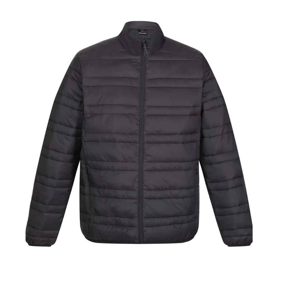 Side profile of the jacket, showcasing its fitted design and quilted stitching.