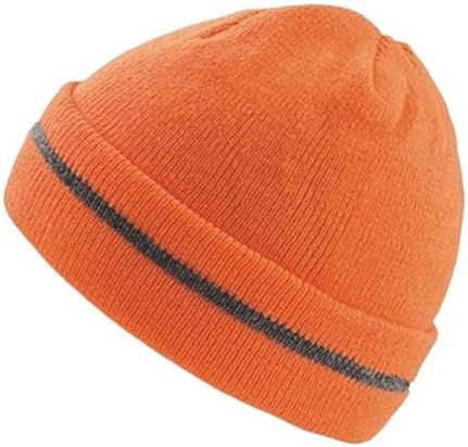 Side angle of LE11® Hi Vis Beanie highlighting thick thermal wool knit and visibility band