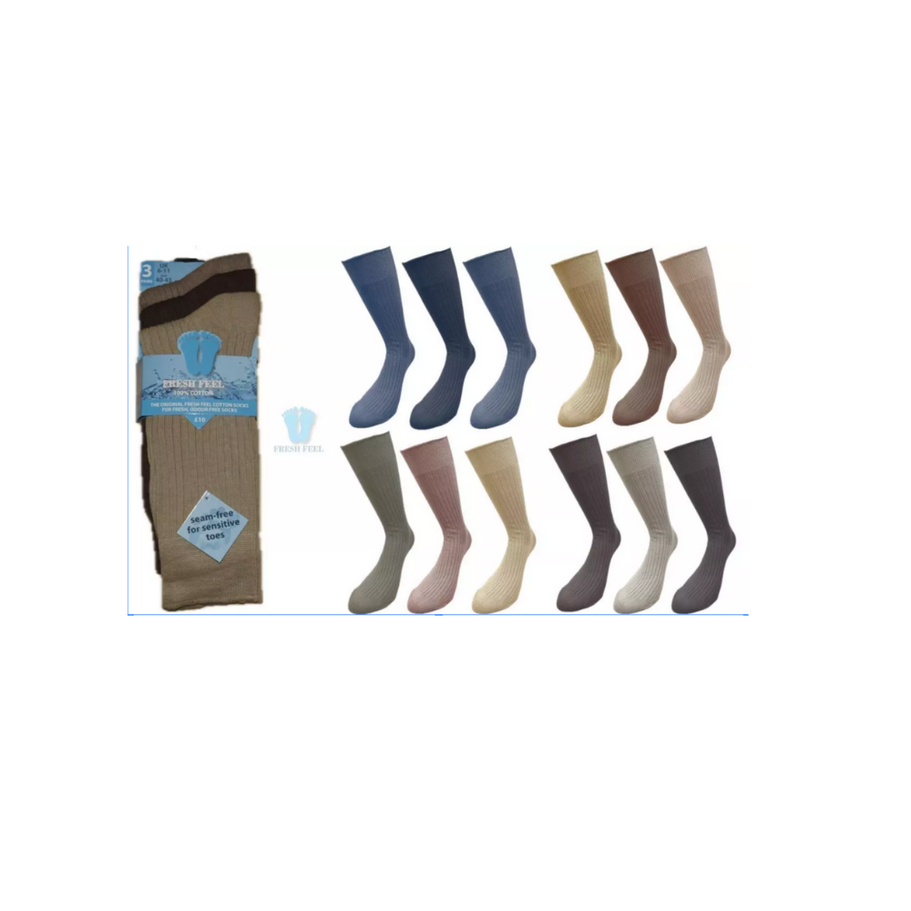 12 pairs of men's Fresh Feel cotton socks, perfect for office wear, sports, and gym activities, in sizes 6-11 with an invisib