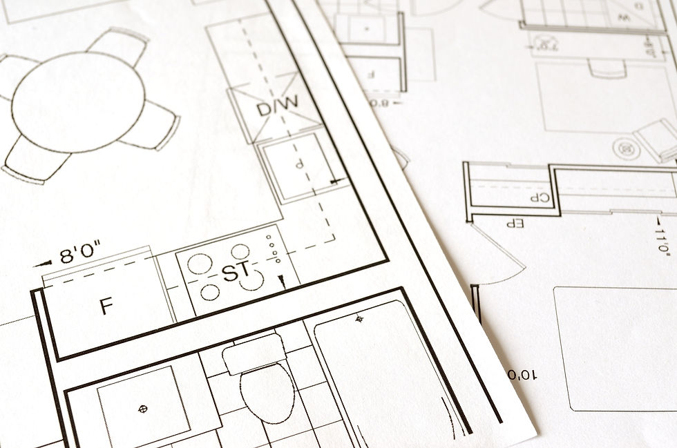A kitchen and bathroom floorplan
