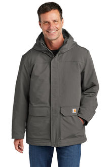 Carhartt Super Dux Insulated Hooded Coat in the color gravel