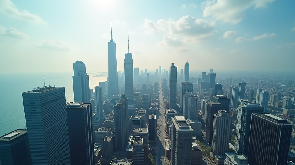 High angle view of a modern city skyline with skyscrapers