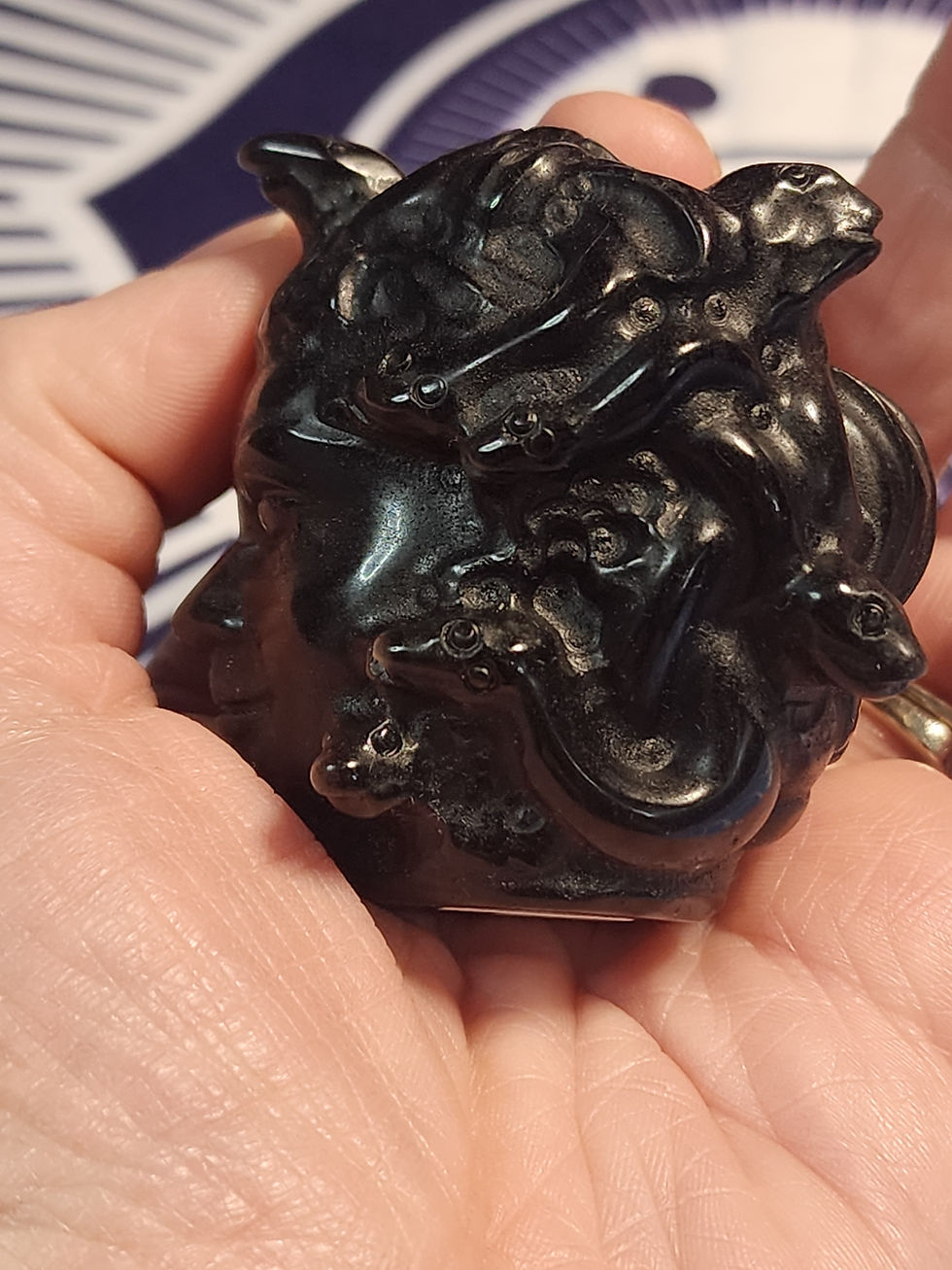Miniature : Silver Obsidian Medusa Head