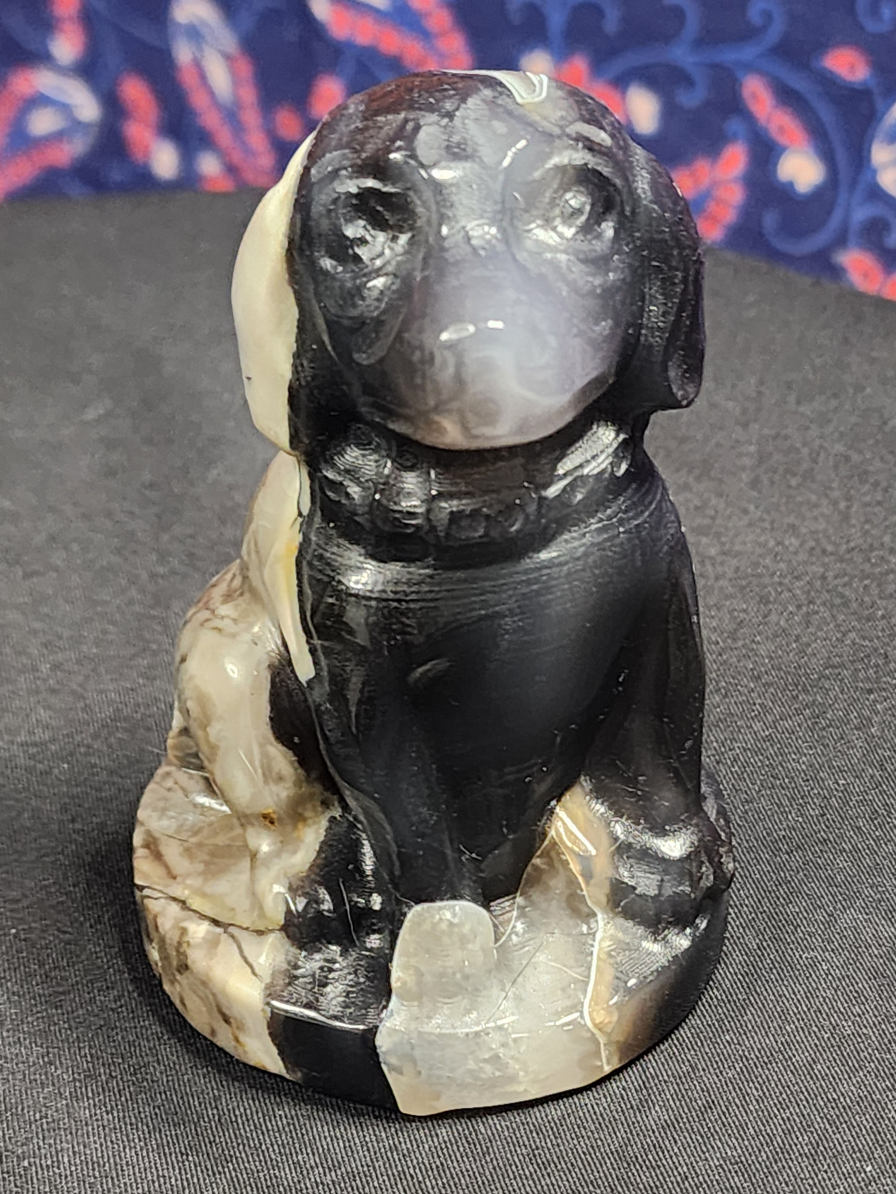 Volcano Agate Puppy Carving 