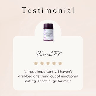 Slim2Fit testimonial graphic about reduced emotional eating and better control around food choices