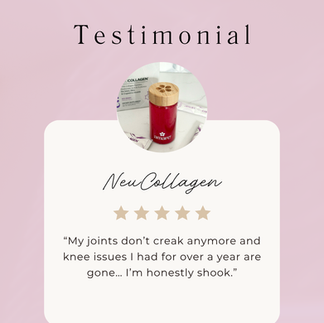 NeuCollagen testimonial describing improved knee health and reduced joint stiffness in women over 40
