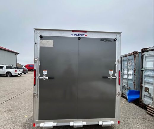 2026 7x16 V-Nose Enclosed ALUMINUM trailer aluminum floor rear door view