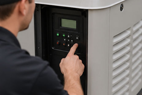 Technician testing a newly installed backup generator system
