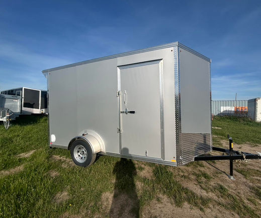 Passenger-side rear angle of 6x12 enclosed cargo trailer