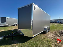 2026 7x16 Canadian V nose enclosed trailer with ramp door, side door, and tandem 3500 lb axles. Durable and ready for work. Available in Fergus.