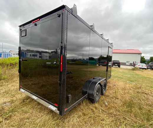 7x16 enclosed trailer rear ramp door closed black