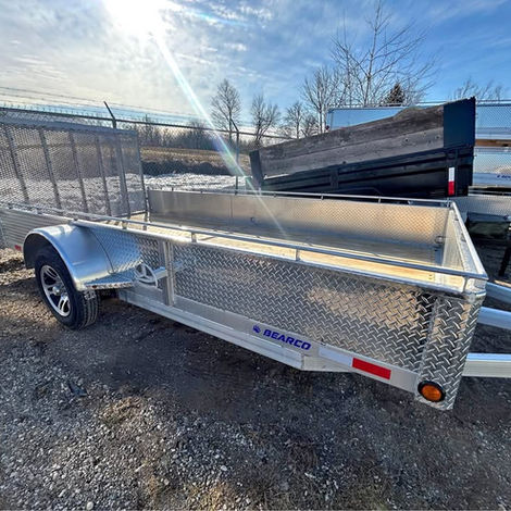 7x14 aluminum single axle utility trailer with hardwood deck, LED lights, and 3,500 lb axle. Lightweight and built for everyday hauling.