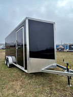 7x16 galvanized enclosed trailer with ramp door, 7K GVWR, and corrosion-resistant construction.