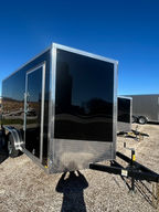 2027 HD 7.5x14 enclosed trailer featuring tandem 5,200 lb axles, rear ramp door, side access door, one-piece aluminum roof and galvanized wheels. Includes 83.5 in interior height, 3/8 in DryMax walls, 3/4 in DryMax flooring, two side vents and 7-pin LED lights. Priced at $12,000.