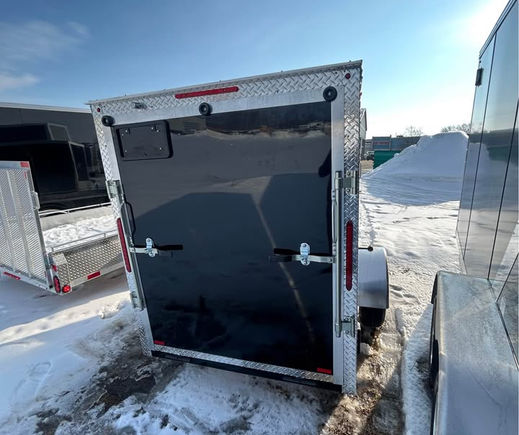 2026 5x10 V nose enclosed trailer (ramp an side door) rear view