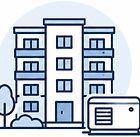 Multi-unit residential building with standby generator icon