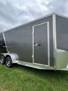 2027 84 in x 18 ft fully aluminum enclosed trailer with an aluminum floor, aluminum ramp, 3,500 lb axles, 7 ft roof height, polycore two-tone siding, mag wheels and 7,000 lb jack. In stock for $17,700 with a 3-year warranty.
