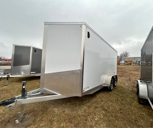 7x16 aluminum enclosed trailer white front angle Ontario