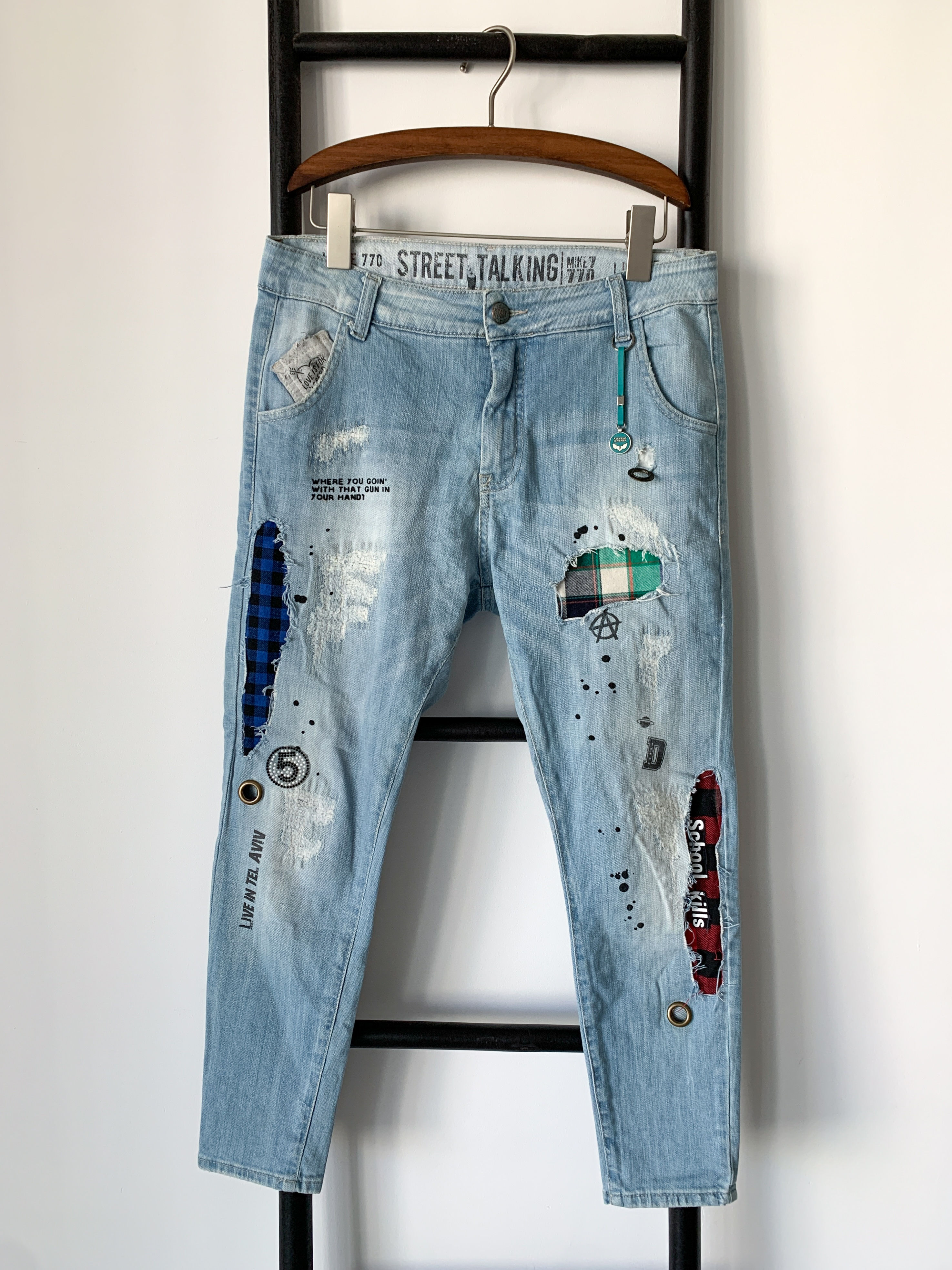 סקיני ג'ינס בהיר קרעים Seven Seventy 770