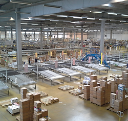 View of a large distribution center showing network design.