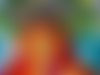 A serene woman with closed eyes, red hair, and a tree growing from her head. Colorful background with two ethereal fish swimming nearby.