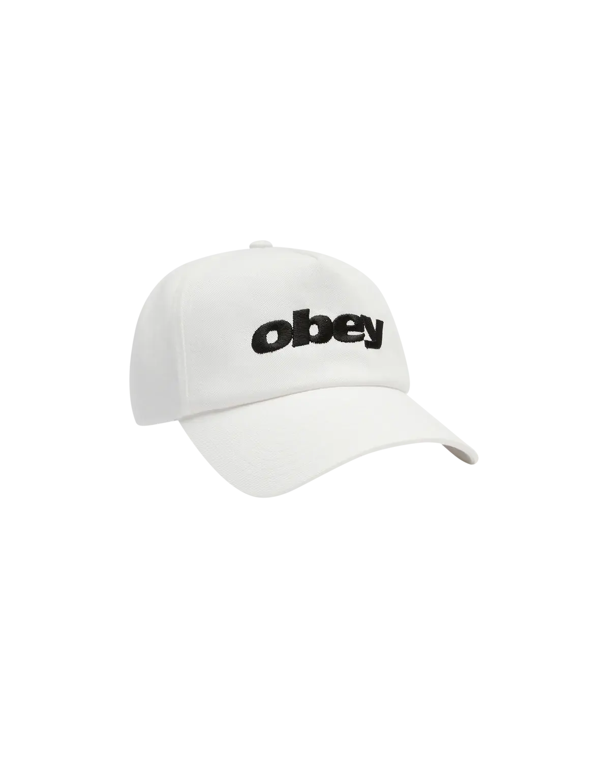 OBEY Delta 5‑Panel Snapback – White / Black Embroidery