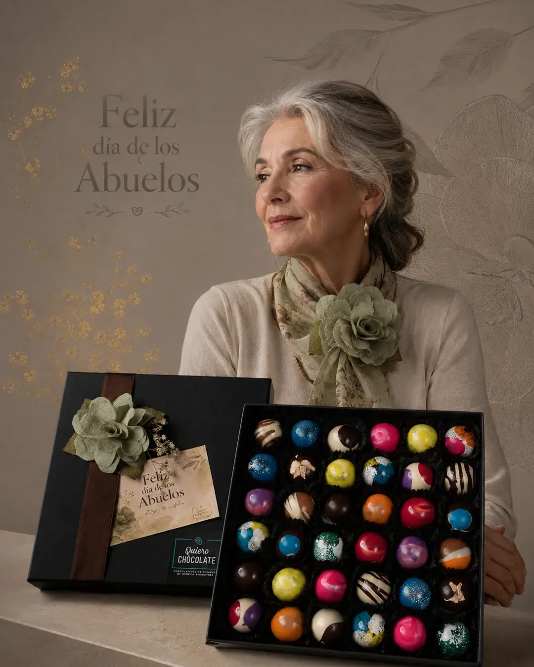 Caja de 36 Bombones Artesanales Belgas y Flor Artesanal