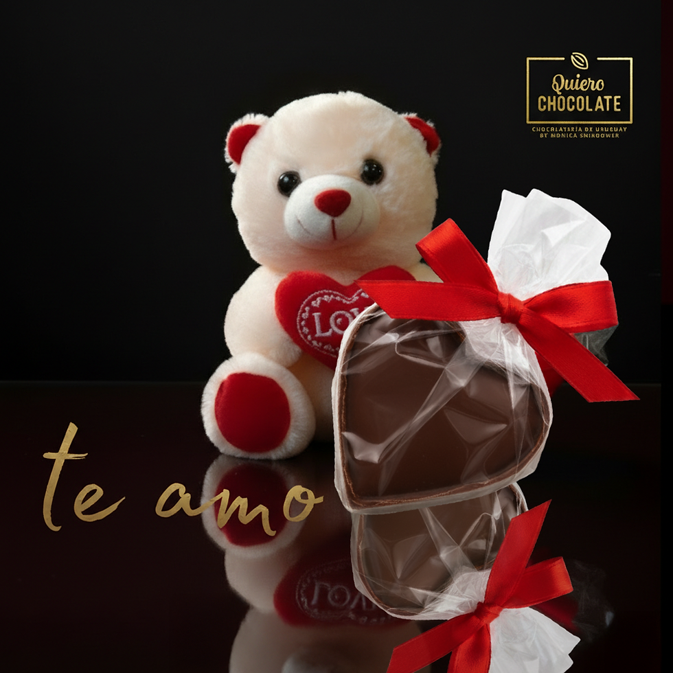 Miniatura: Oso LOVE con 1 o 2 corazones de chocolate belga