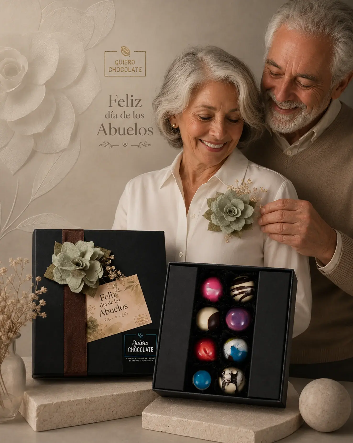 Caja de 08 Bombones Artesanales y Flor Artesanal