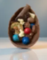 Interior del huevo de Pascua 22 cm 1 kilo con bombones y figuras de chocolate belga Quiero Chocolate Uruguay