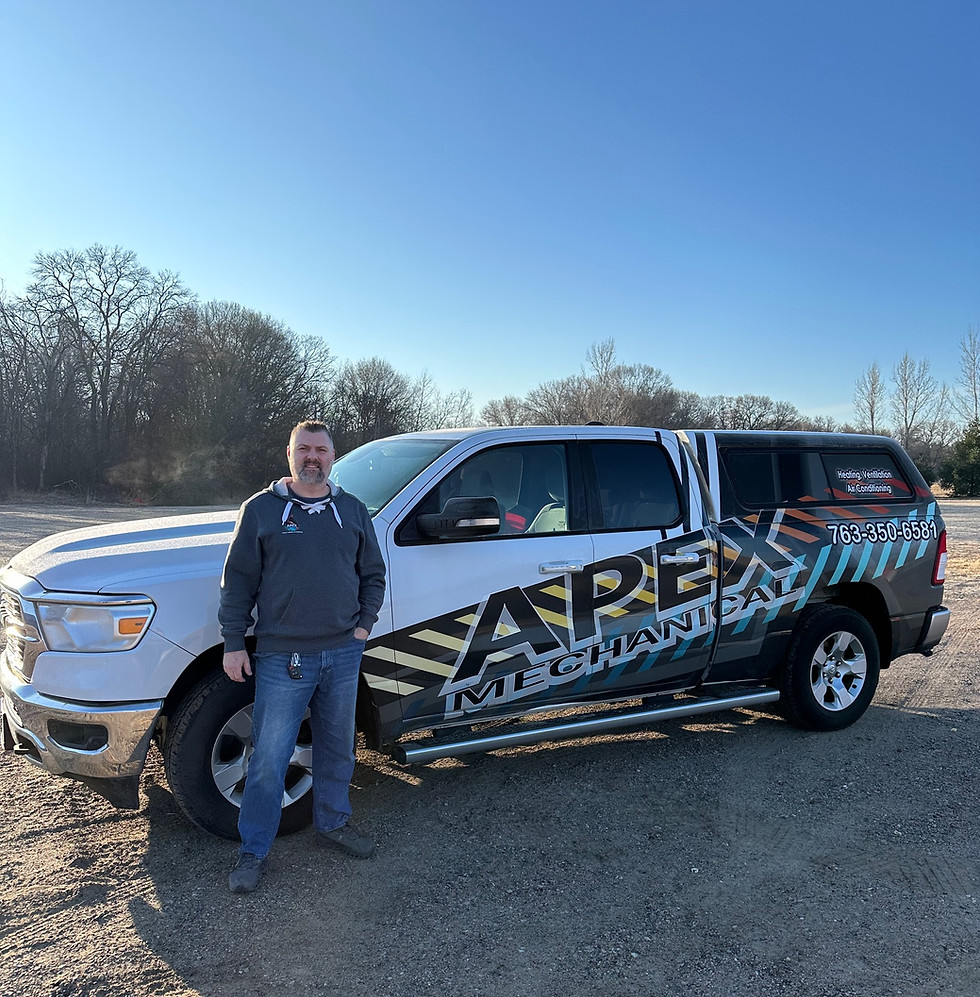 Apex Mechanical owner with company service truck near Becker, MN