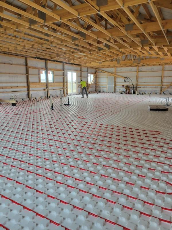 Radiant in-floor heating system installed in a new construction home