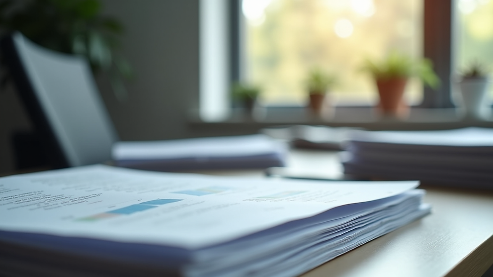 Vue rapprochée d’un bureau avec des documents administratifs bien organisés