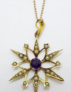 Vintage Star Pendant with Amethyst and Pearls