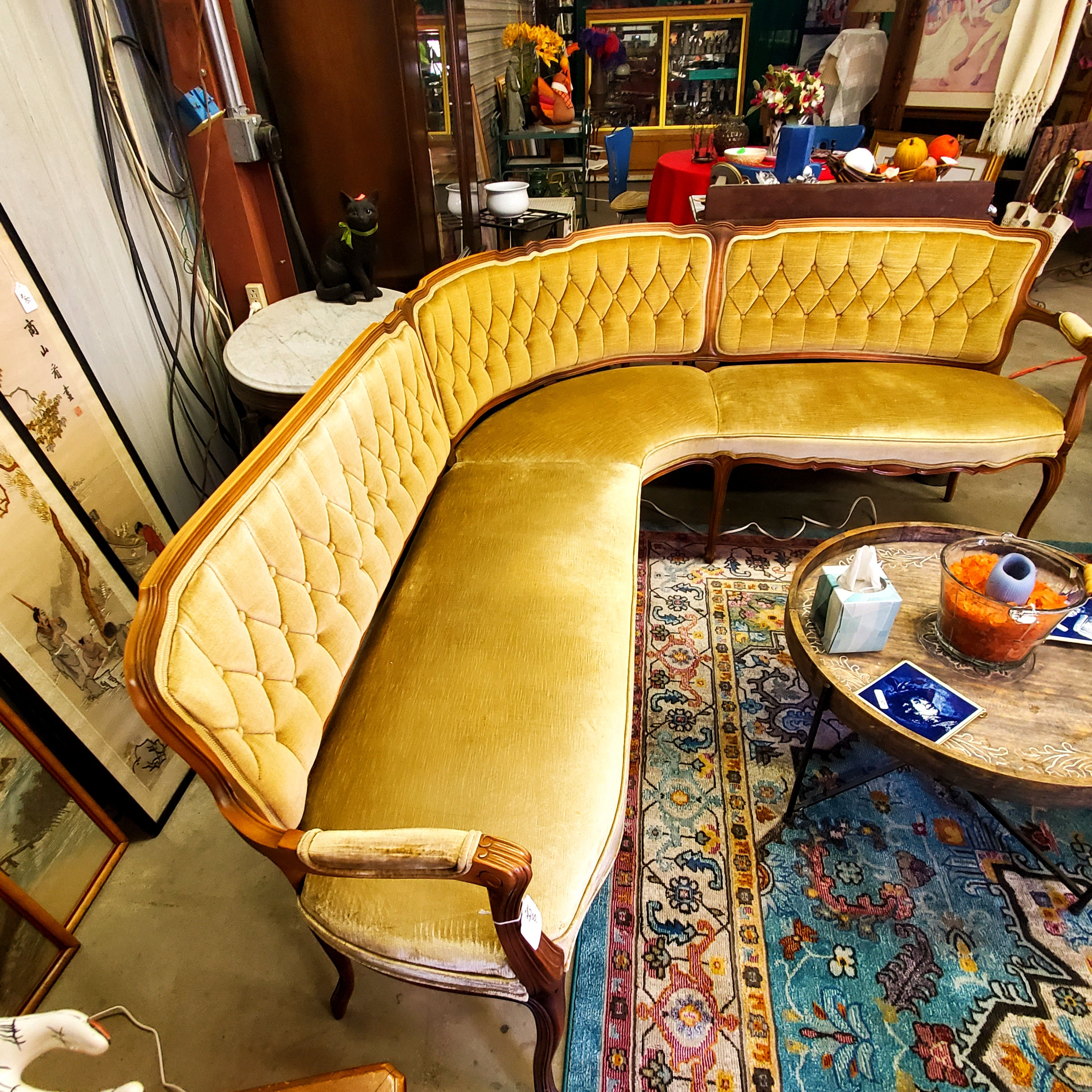 Gold vintage L-shaped settee