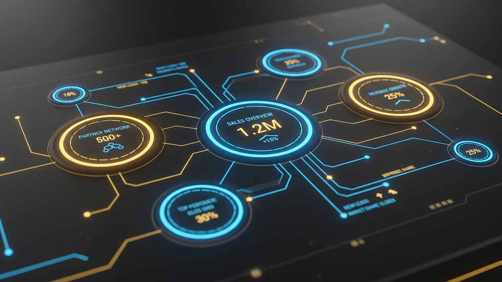 Close-up view of a digital dashboard showing sales and partner statistics
