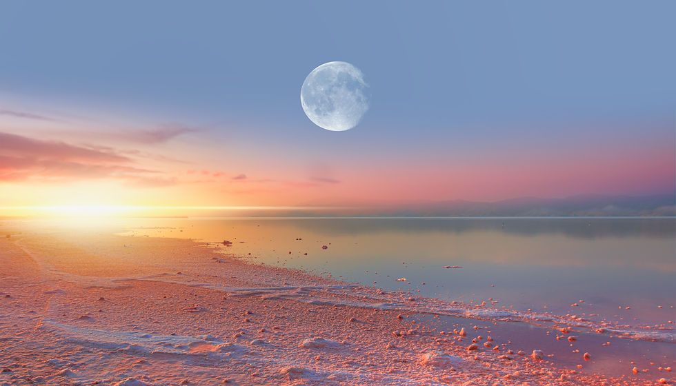 Maharlu pink salt lake with Full moon at sunset - Shiraz, Iran _Elements of this image fur