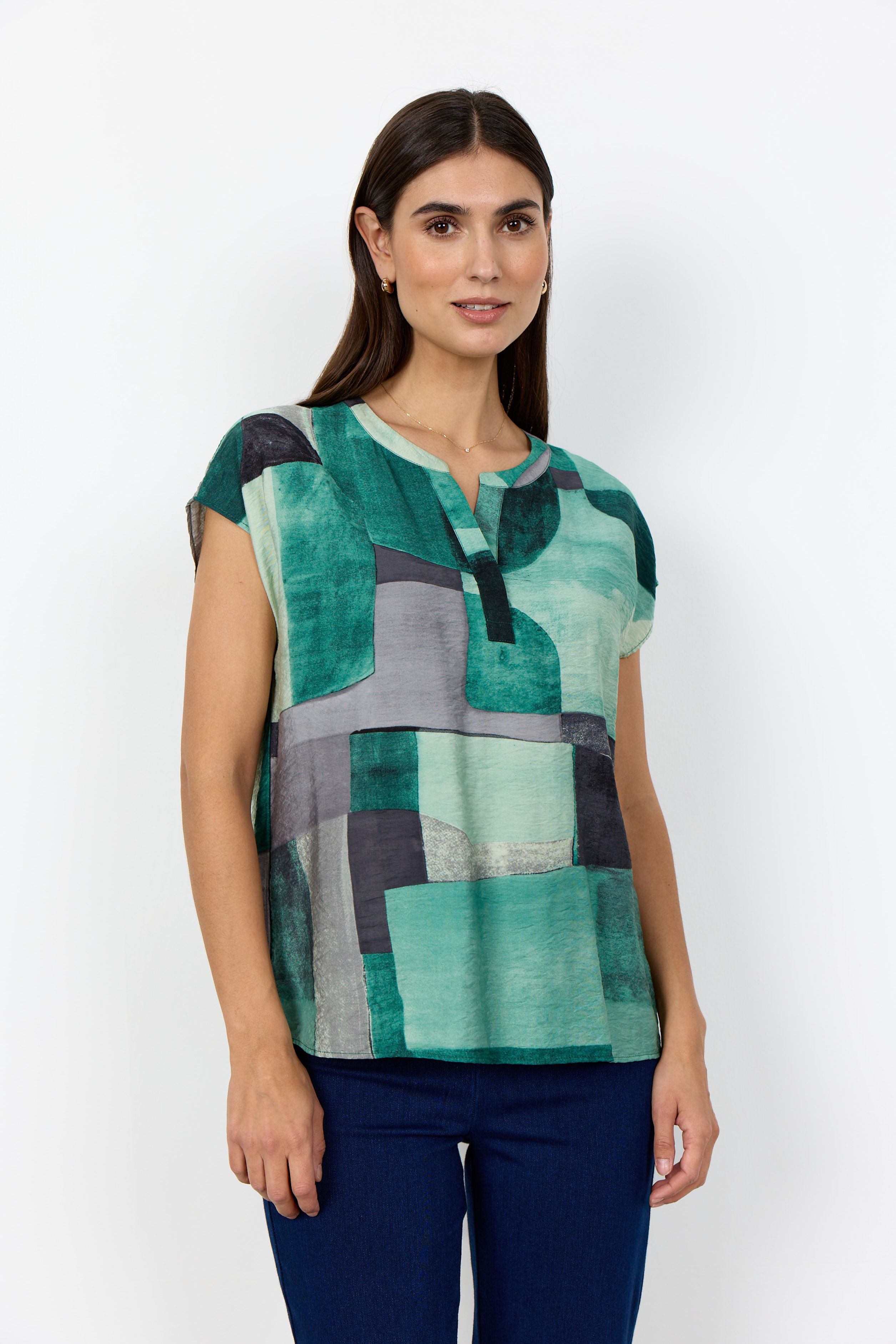Groen blouse met abstracte print Soyaconcept