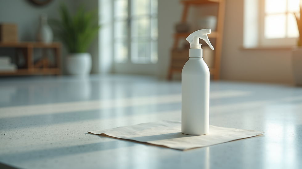 Vue rapprochée d’un flacon de produit de nettoyage écologique sur un plan de travail