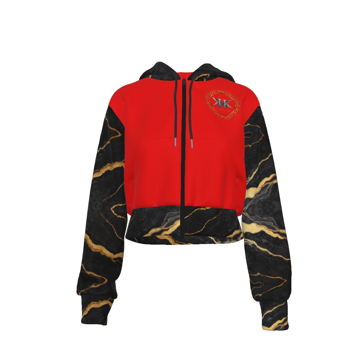 All-Over Print Women's Crop Top Hoodie With Zipper Closure