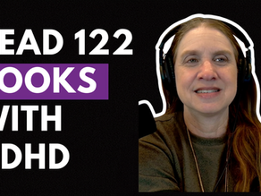 Daniella karidi, PhD wearing headphones beside bold text: READ 122 BOOKS WITH ADHD on a black background.