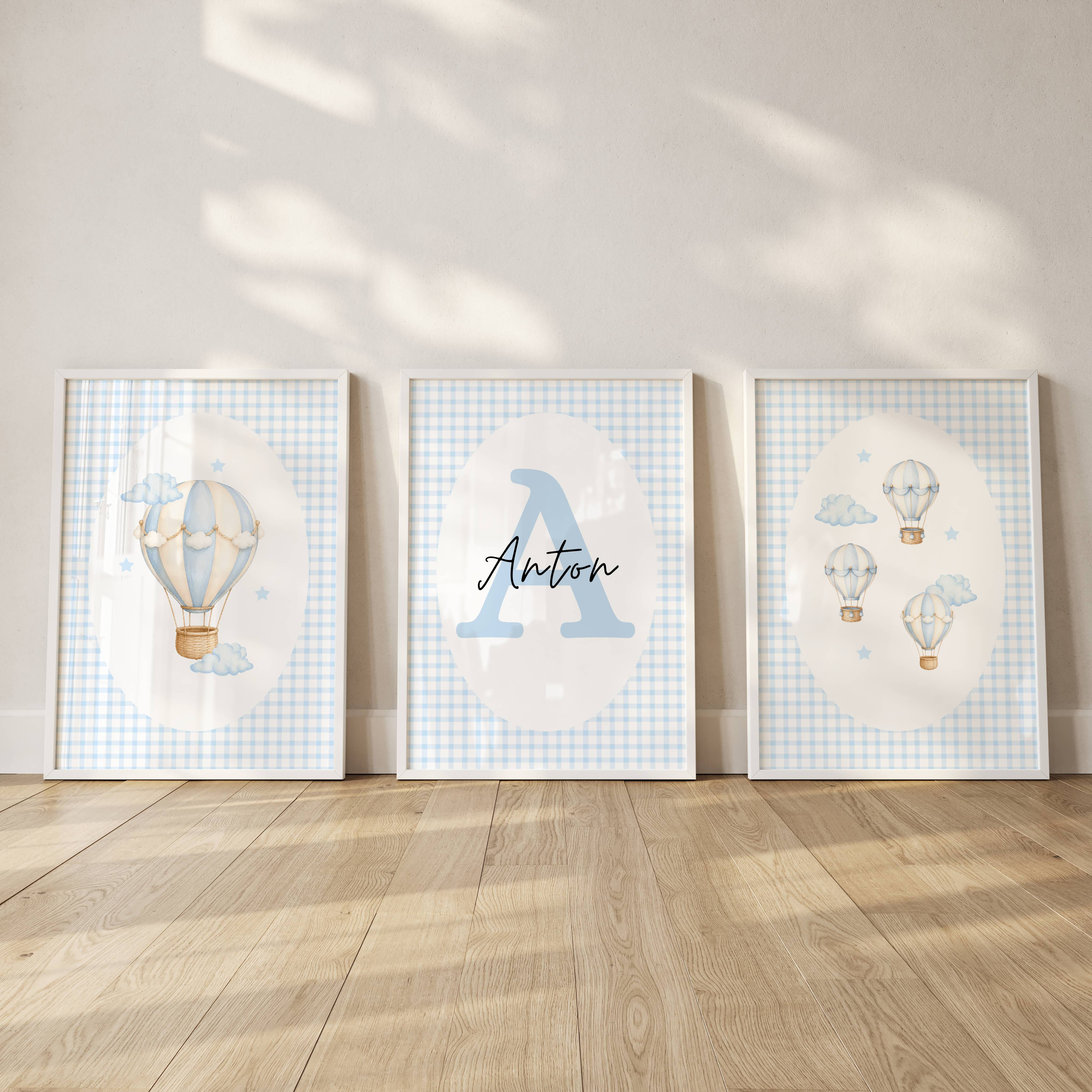 Set of 3 Personalised Hot Air Balloon Nursery Wall Art
