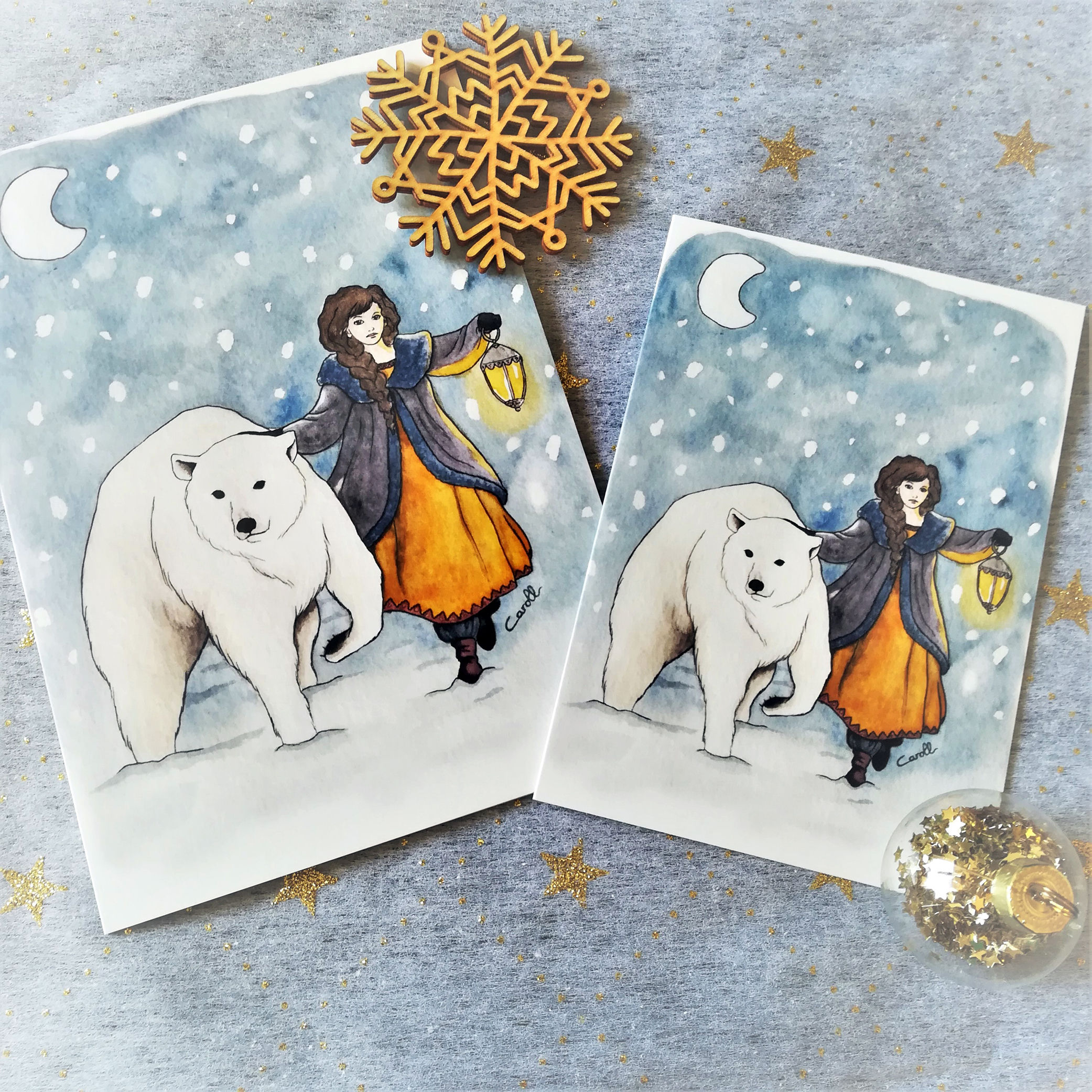 Carte de vœux "Ours" à l'unité - La lanterne