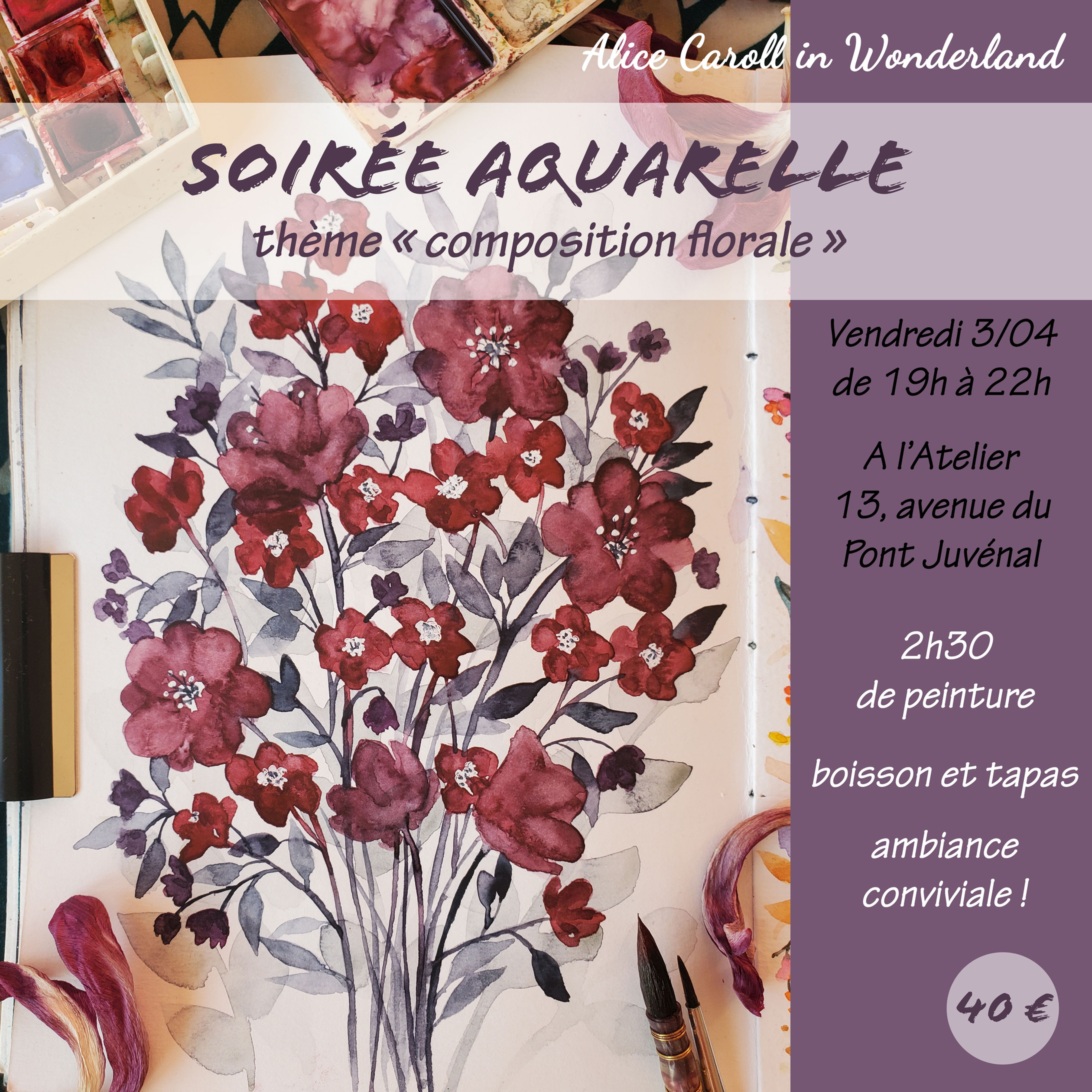 Soirée aquarelle et tapas - composition florale